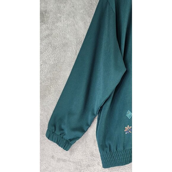 GW Jacket Womens Medium Petite Green Floral Button Up Vintage Bomber Made In USA - Picture 10 of 12